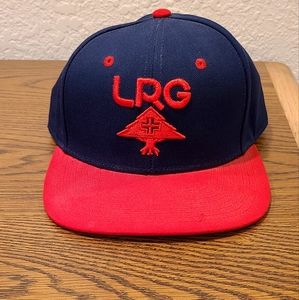 LRG Tree Logo Two Tone Navy Blue and Red Snapback Baseball Cap Style Hat